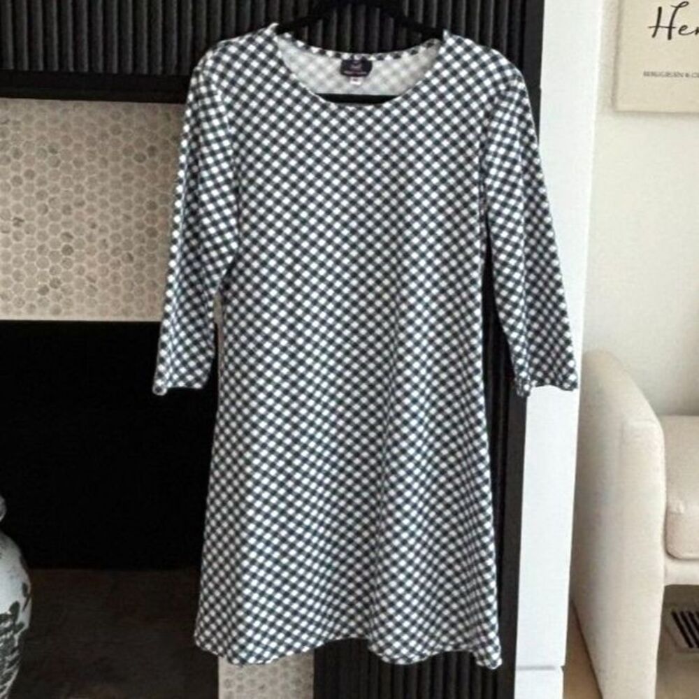 Sailor-Sailor Size M Navy White Gingham Plaid Stretch A-Line Shift Dress EUC
